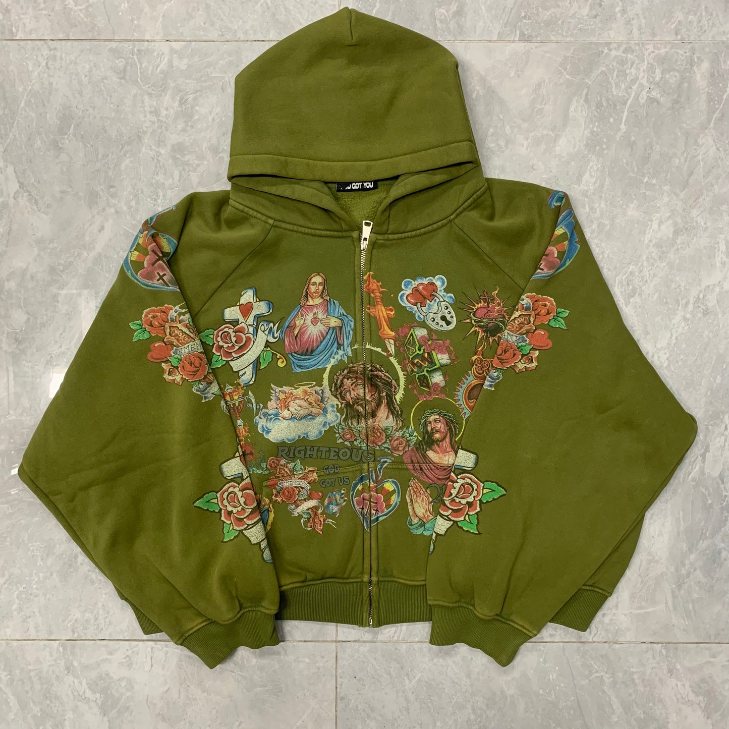 Righteous Risen King Zip Up Hoodie green
