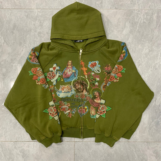 Righteous Risen King Zip Up Hoodie green