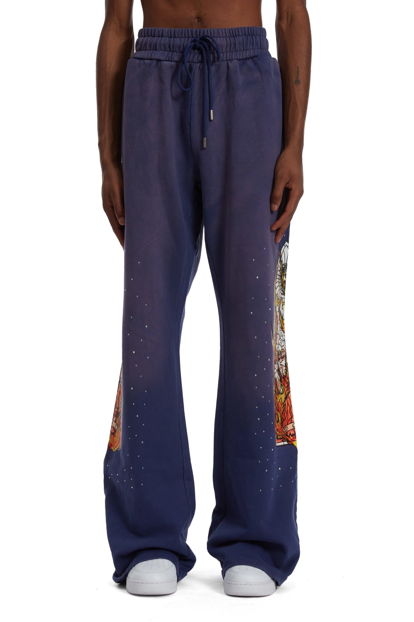 WHO DECIDES WAR pruple  flame glass sweatpants
