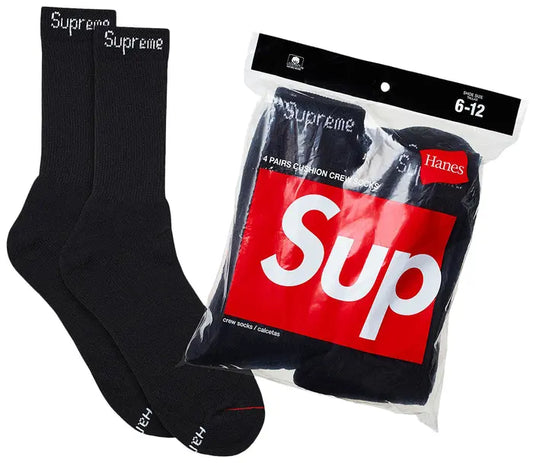 Supreme x Hanes Crew Socks (4 Pack) 'Black'