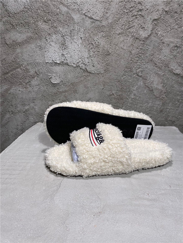 Balenciaga black furry slides white