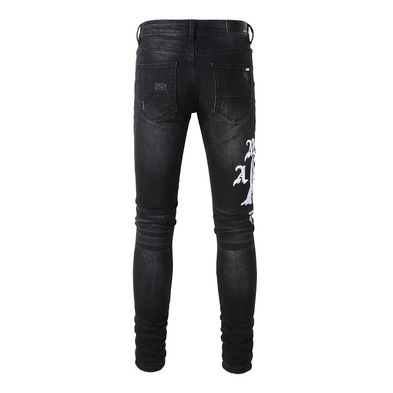 Amiri jeans black jeans with white logo