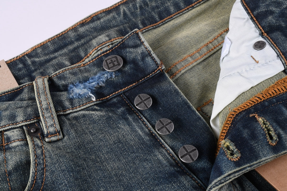 KSUBI denim dark blue ish brown  distressed skinny jeans