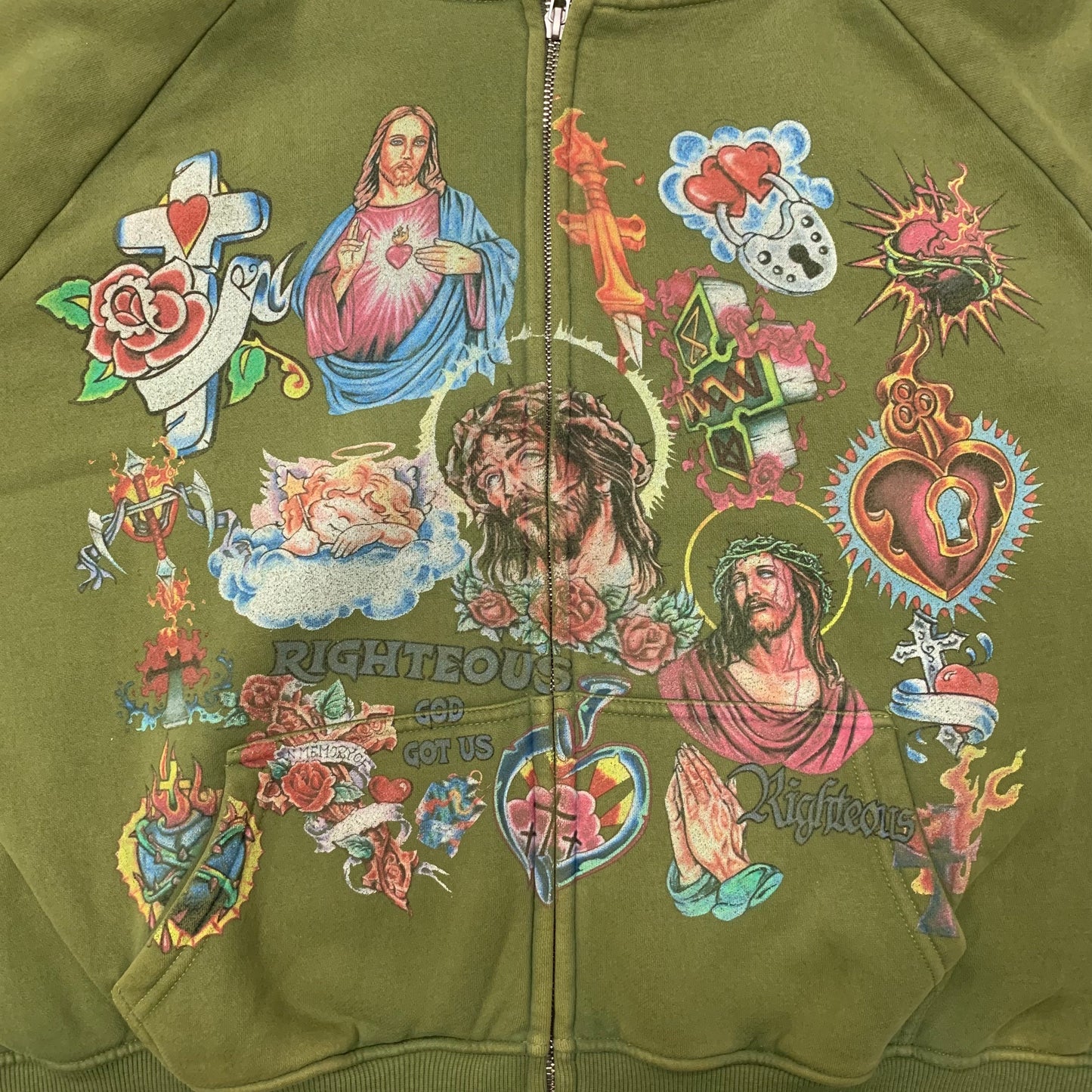 Righteous Risen King Zip Up Hoodie green