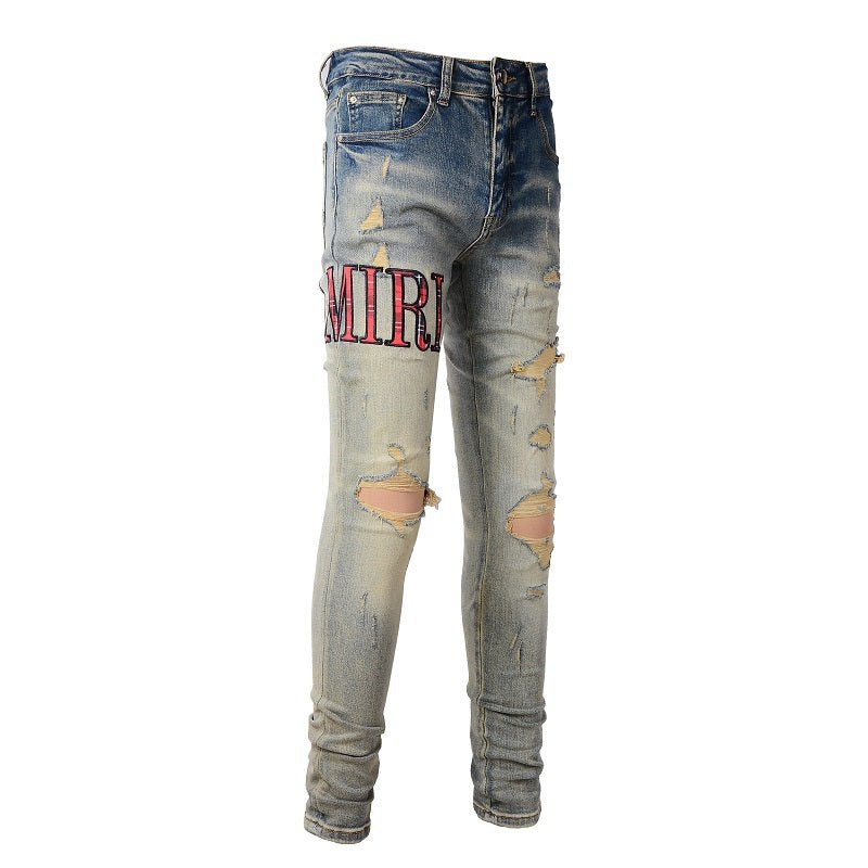 Amiri jeans blue/ beige red