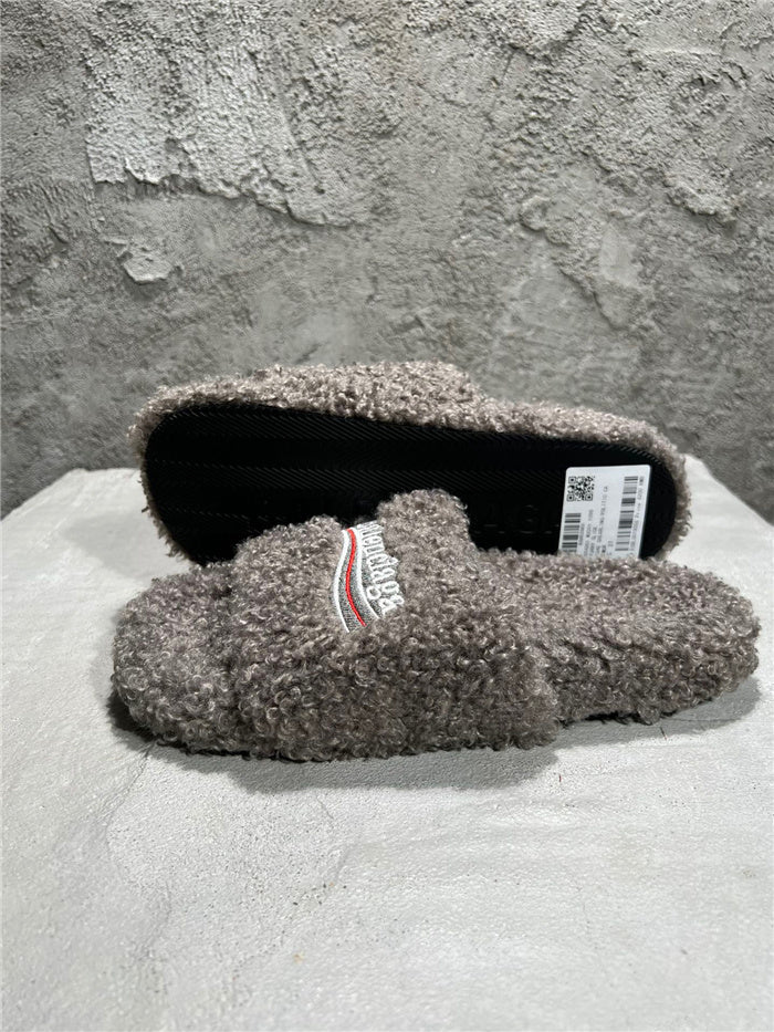 Balenciaga black furry slides gray
