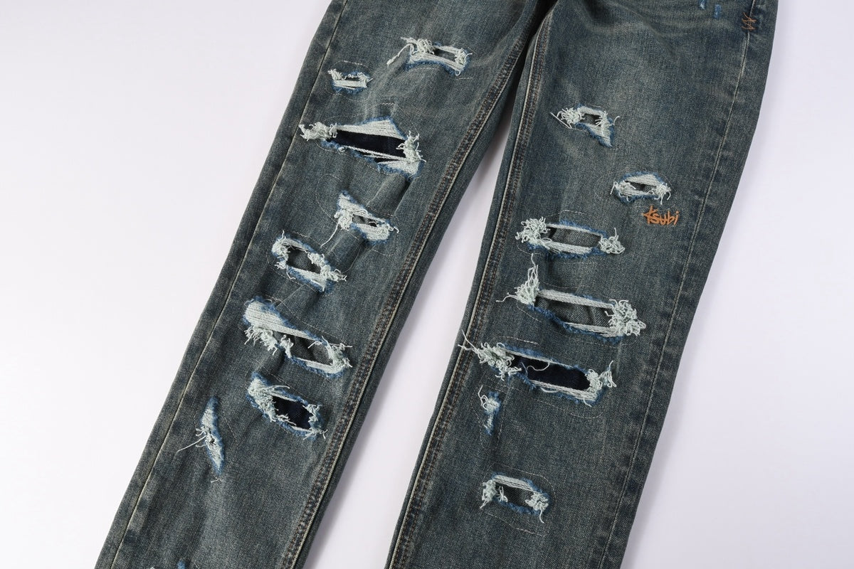 KSUBI denim dark blue ish brown  distressed skinny jeans