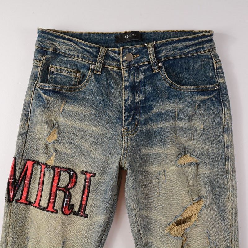 Amiri jeans blue/ beige red