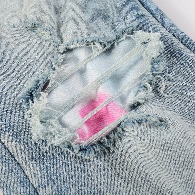 Amiri jeans blue denim with pink amiri patch