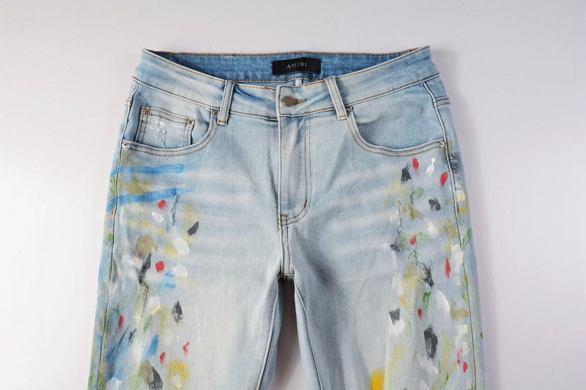 Amiri jeans light blue with paint splatter