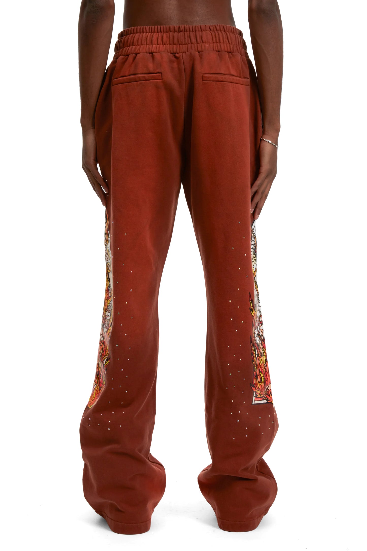 WHO DECIDES WAR orange  flame glass sweatpants