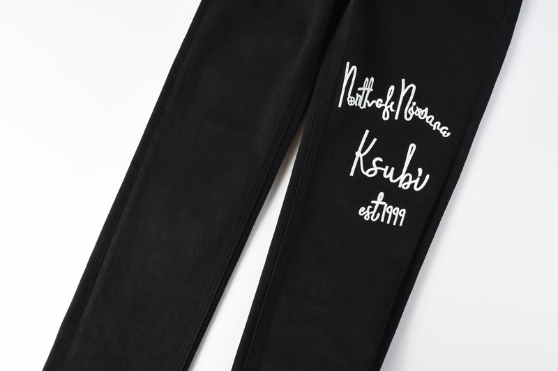KSUBI denim black skinny jeans with writing