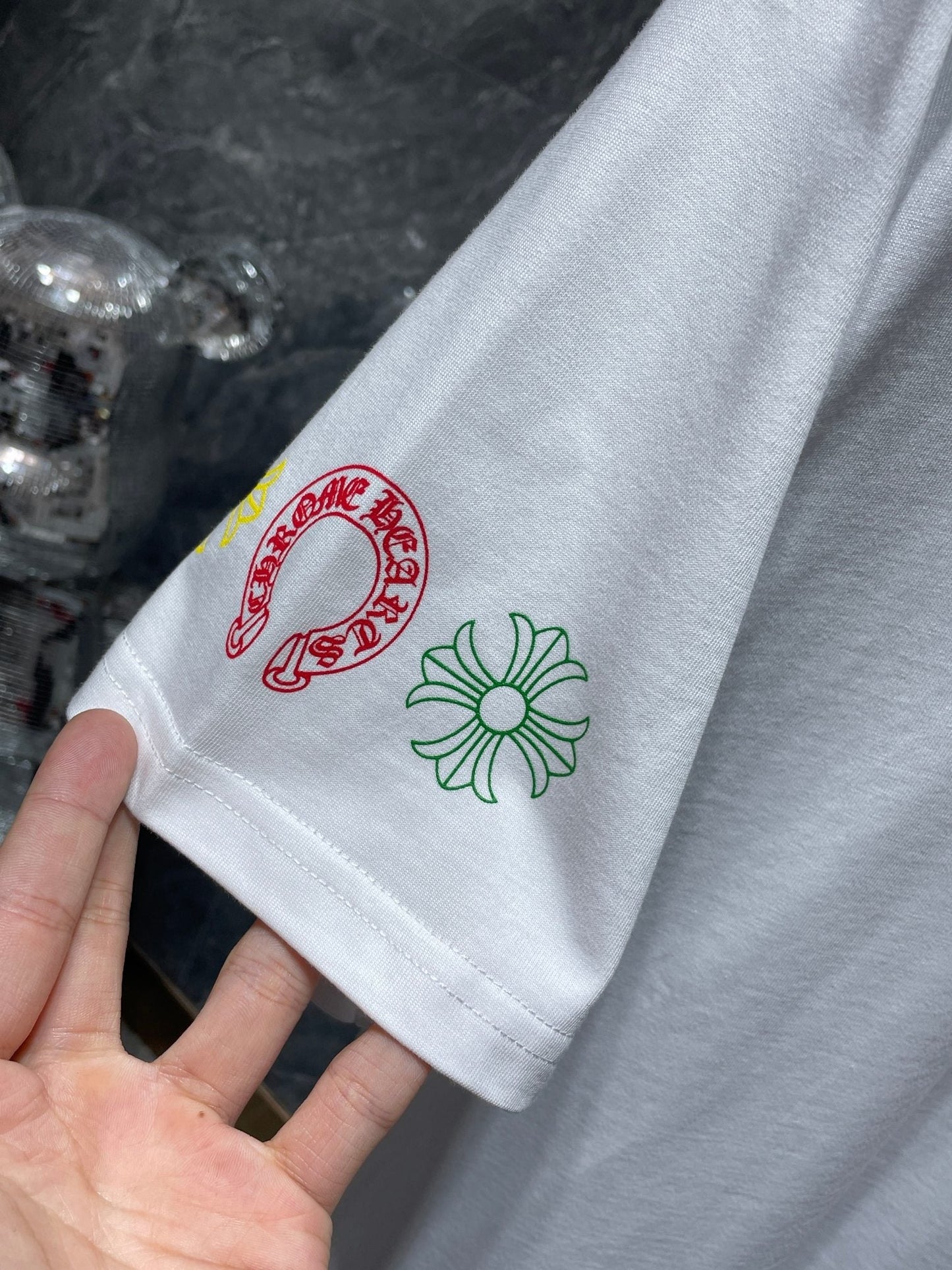 Chrome hearts tee with colorful crosses
