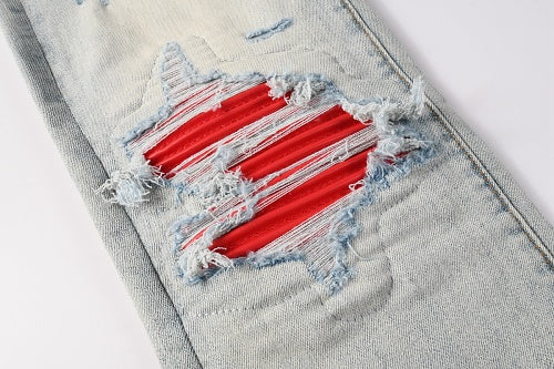 Amiri jeans light gray and red  with diressing (Copy)