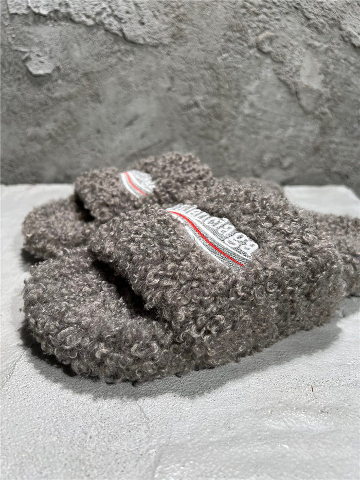 Balenciaga black furry slides gray