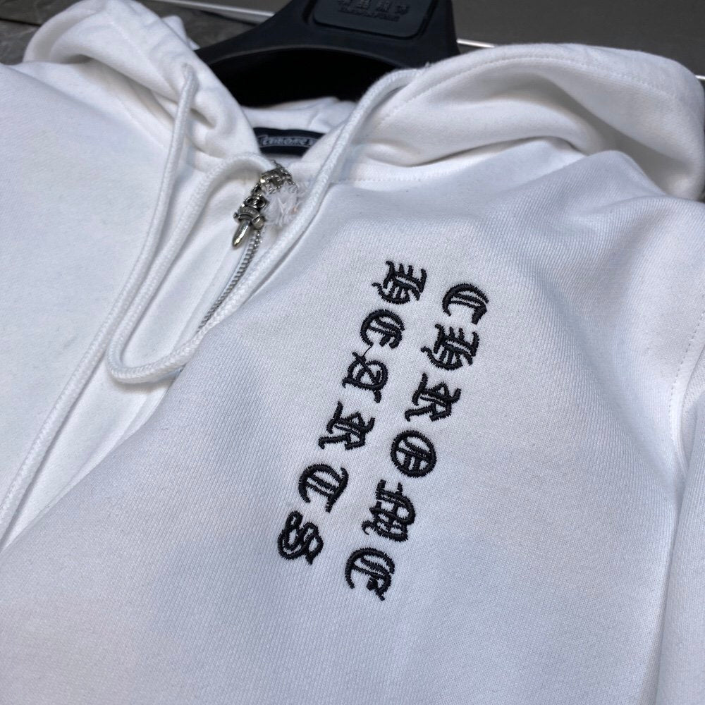 White chrome hearts jacket with colorful crosses