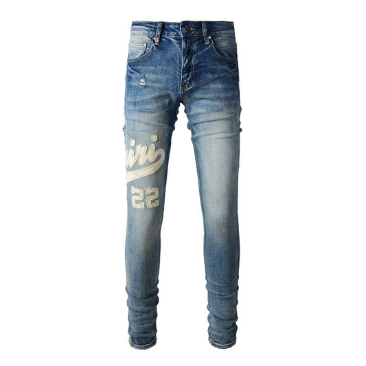 Amiri jeans beige with cream patch