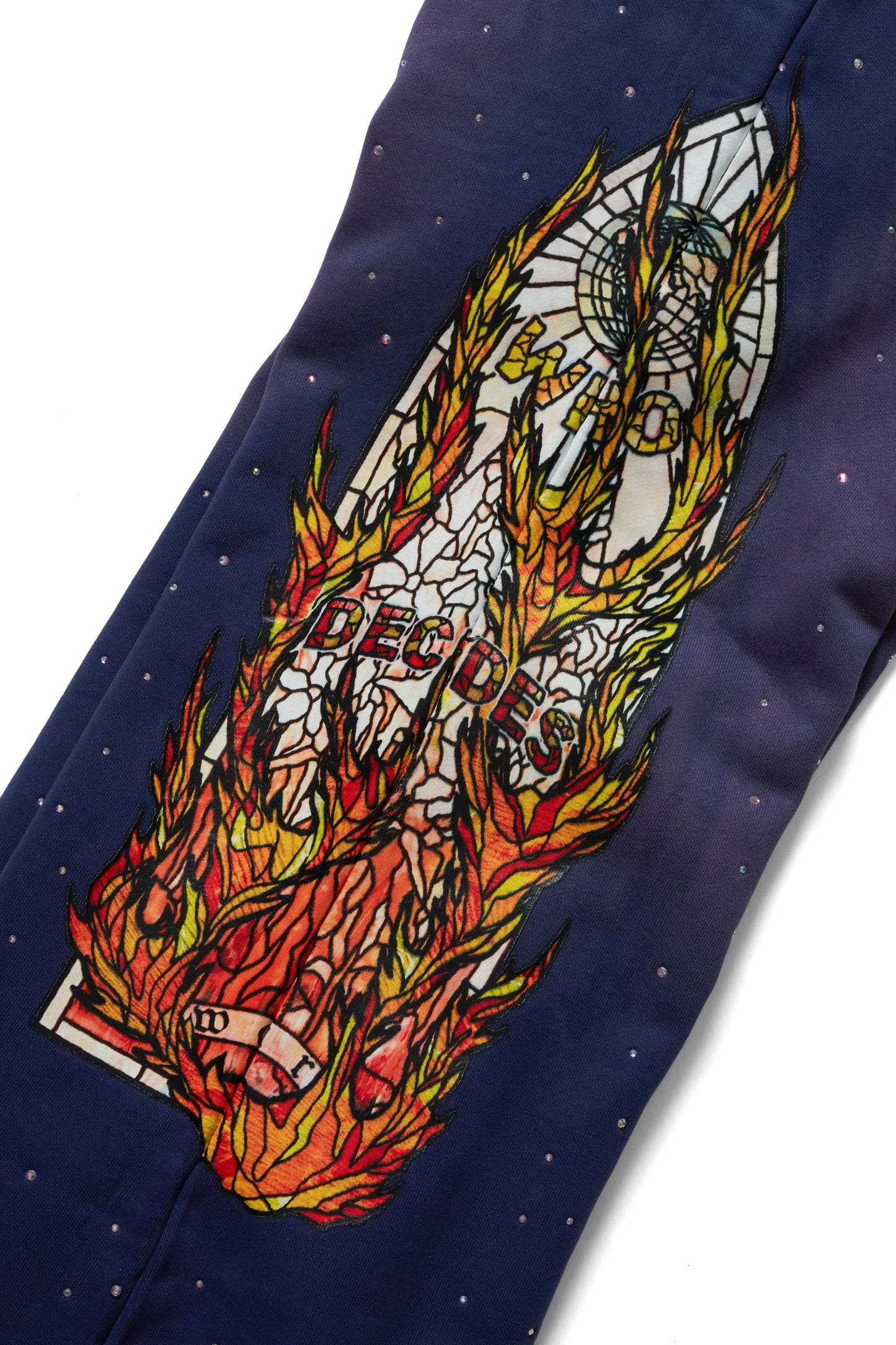 WHO DECIDES WAR pruple  flame glass sweatpants