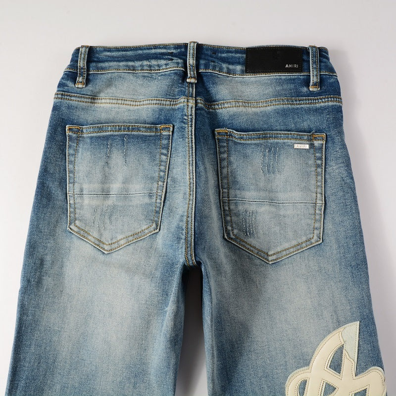 Amiri jeans beige with cream patch