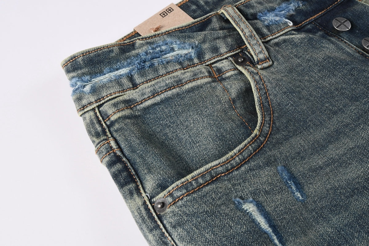KSUBI denim dark blue ish brown  distressed skinny jeans