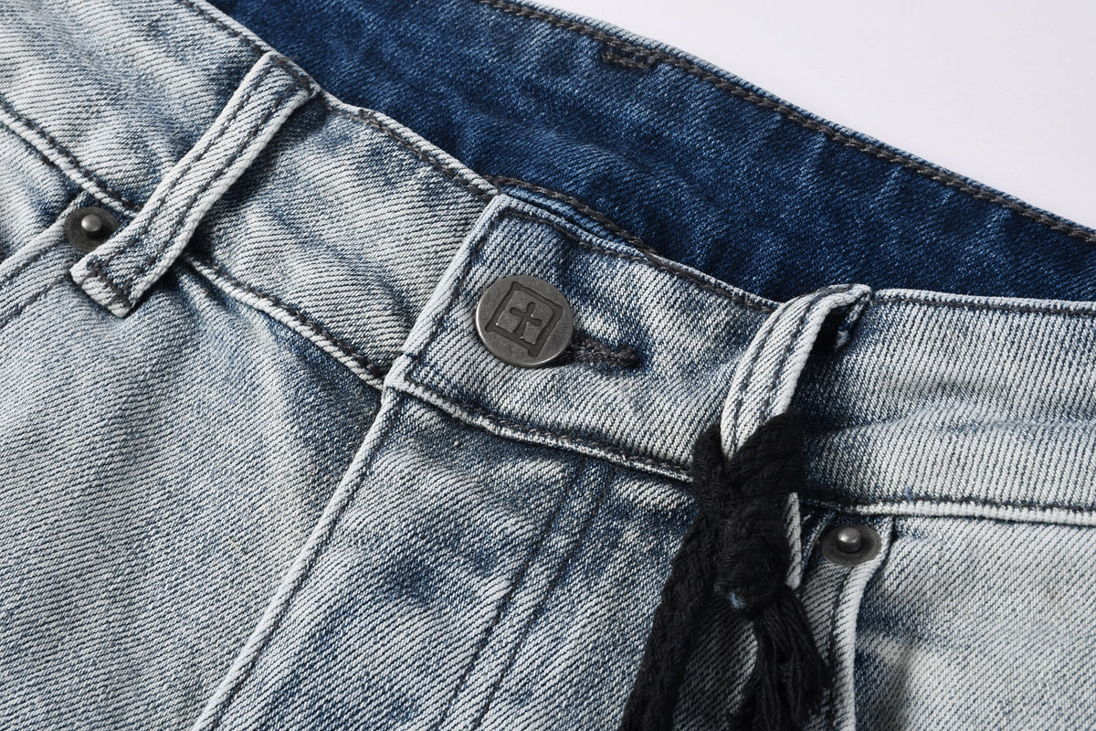 KSUBI denim light blue distressed skinny jeans with writing