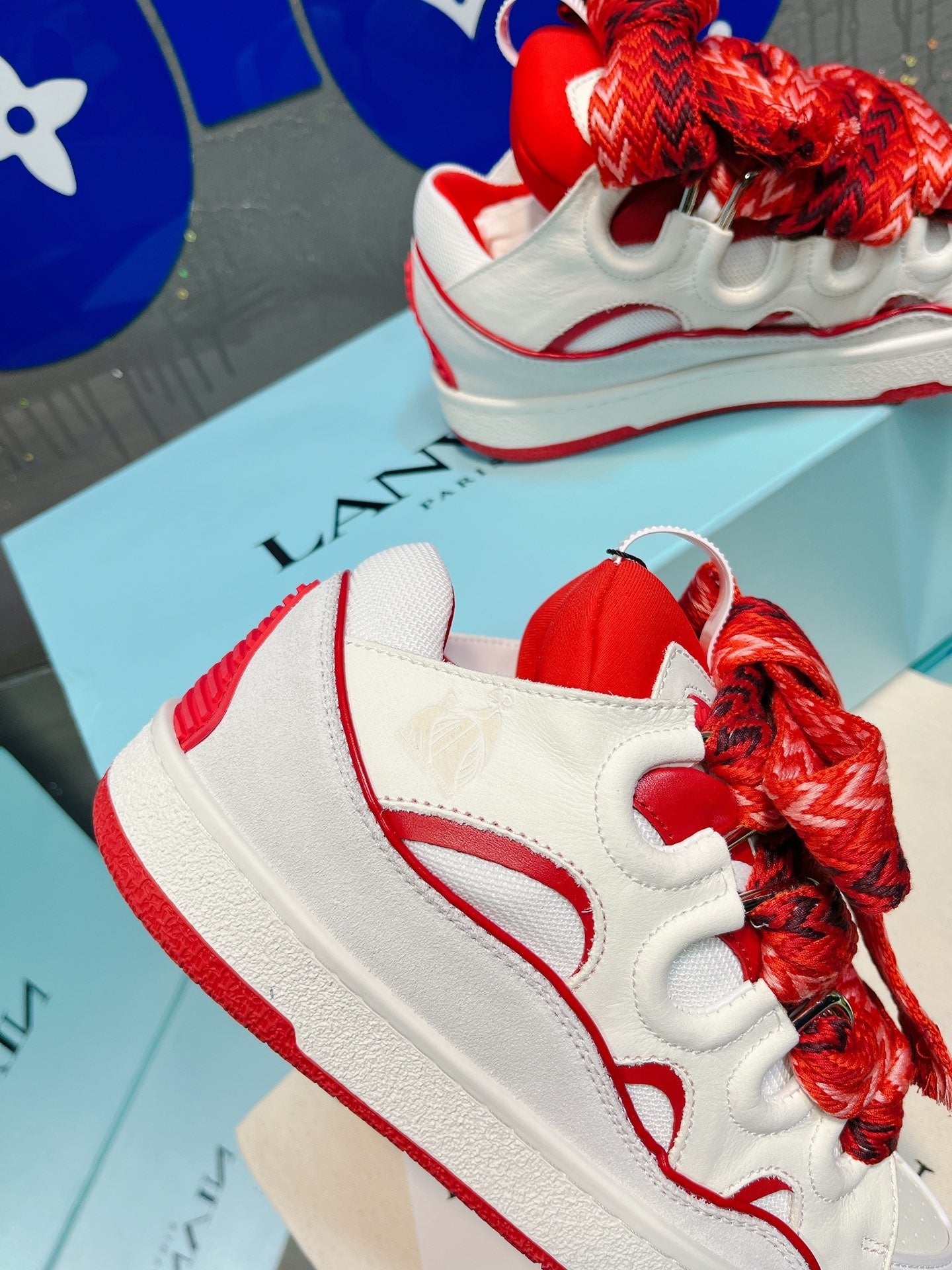 Red Lanvins curb sneakers