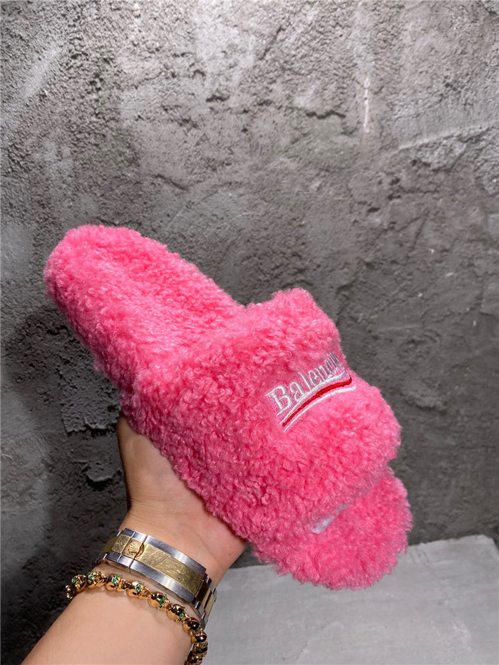 Balenciaga pink furry slides