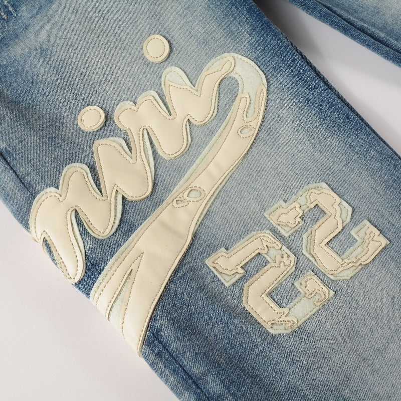 Amiri jeans beige with cream patch