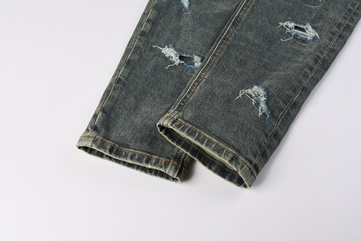 KSUBI denim dark blue ish brown  distressed skinny jeans