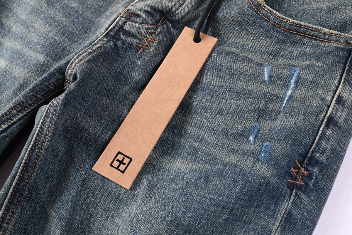 KSUBI denim dark blue ish brown  distressed skinny jeans