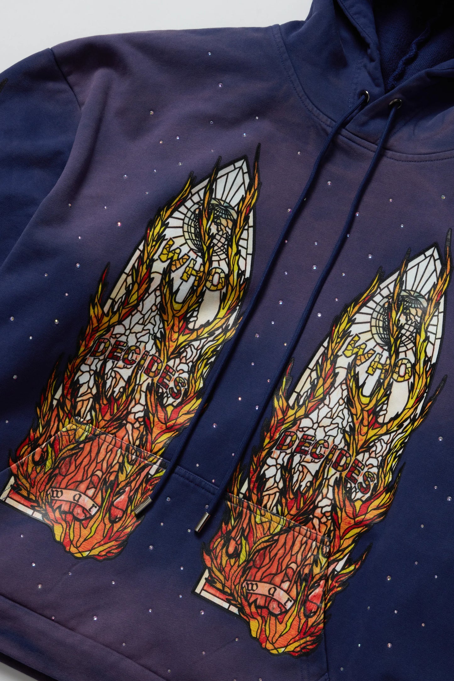 WHO DECIDES WAR pruple  flame glass hoodie