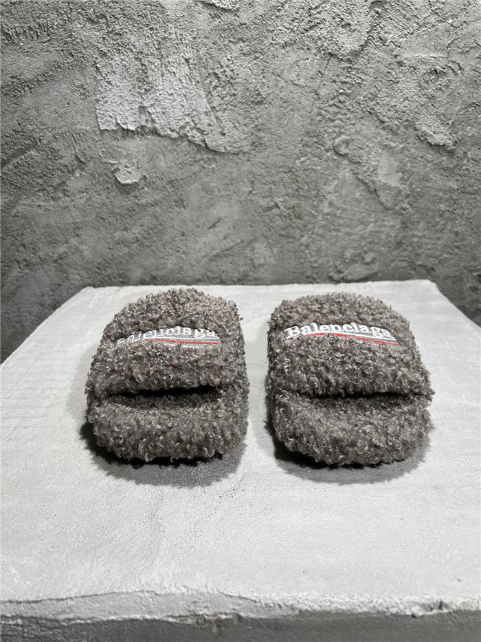 Balenciaga black furry slides gray