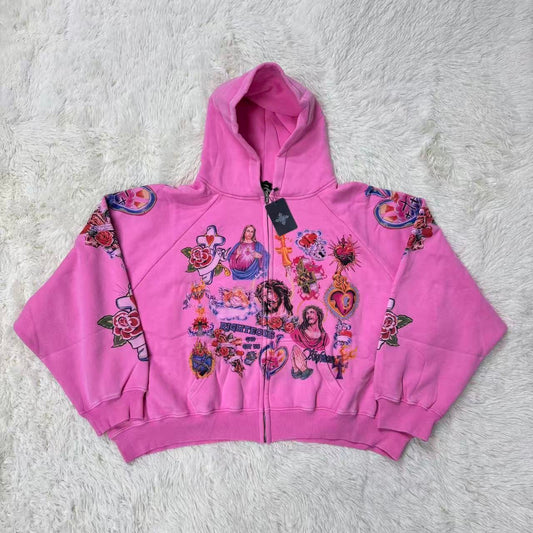 Righteous Risen King Zip Up Hoodie pink