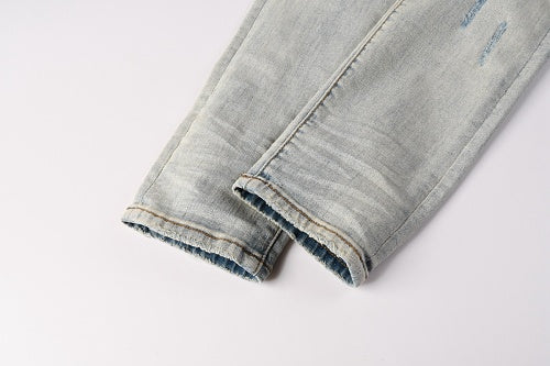 Amiri jeans light gray and red  with diressing (Copy)