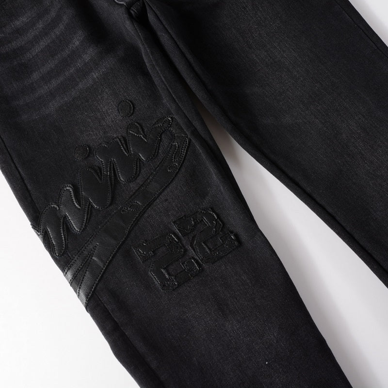 Amiri jeans 22 black with leather patch