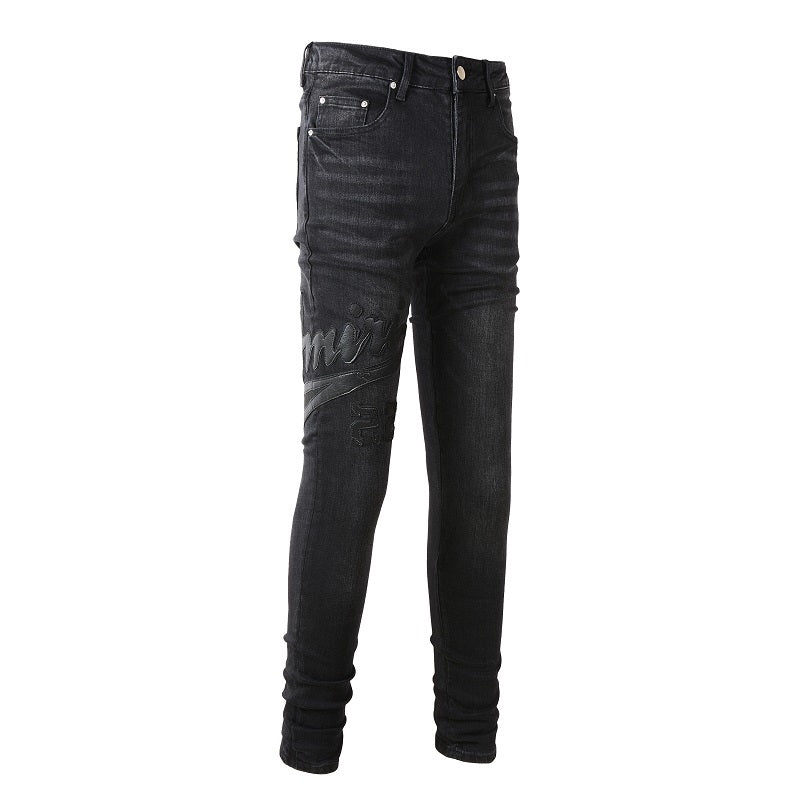 Amiri jeans 22 black with leather patch