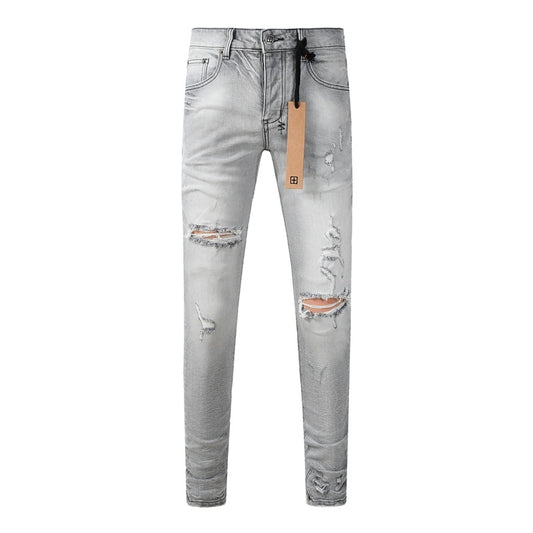 KSUBI denim light gray distressed skinny jeans