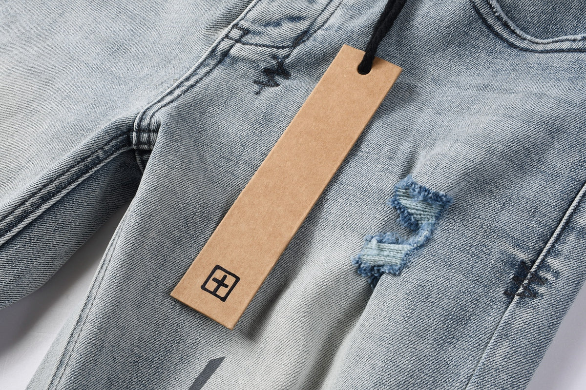 KSUBI denim light blue distressed skinny jeans with writing