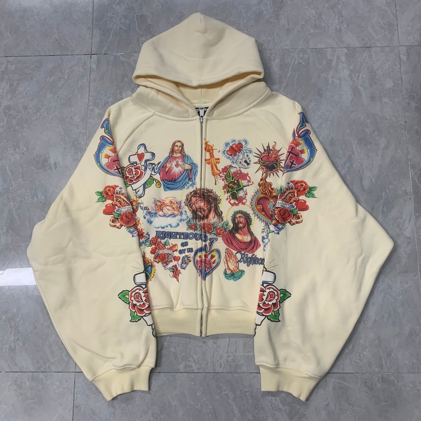Righteous Risen King Zip Up Hoodie cream
