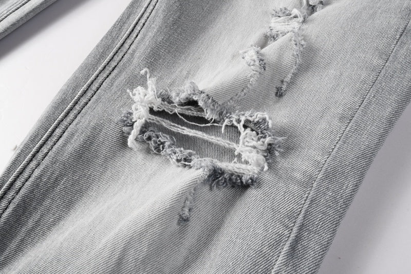 KSUBI denim light gray distressed skinny jeans