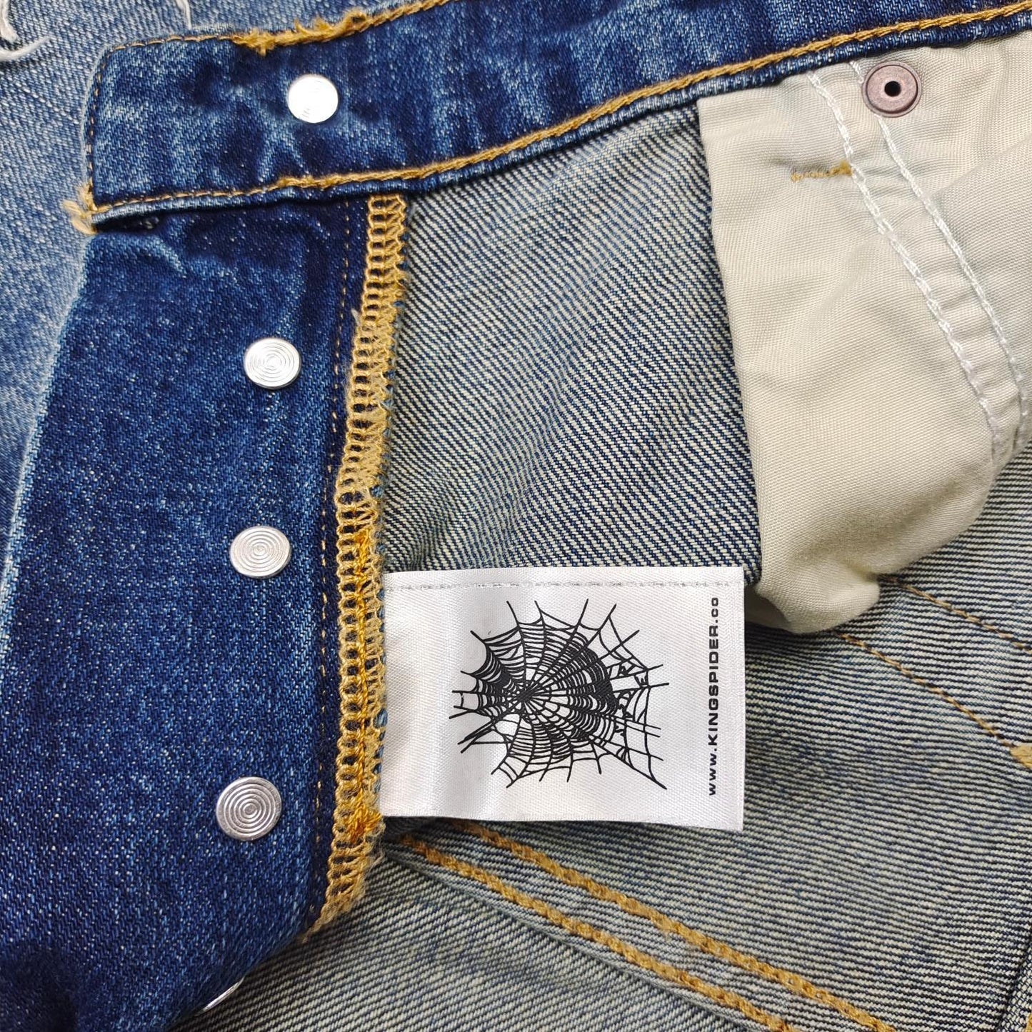 Sp5der Web Stone Denim Shorts 'blue Wash