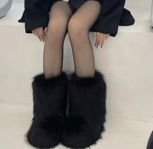 Winter Shoe Women's Winter Fluffy Faux Fox Fur Boots Woman Plush Warm Snow Boots Luxury Footwear Girls' Furry Fur Bottes Fashion