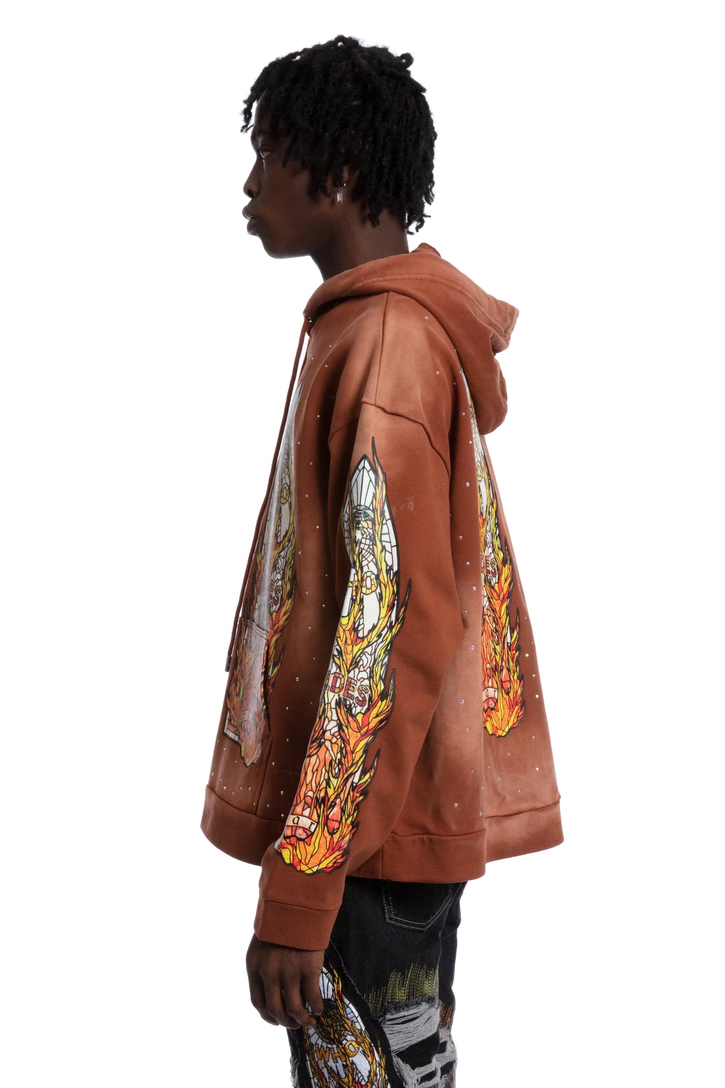 WHO DECIDES WAR orange  flame glass hoodie