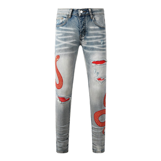Amiri jeans light blue with  snake