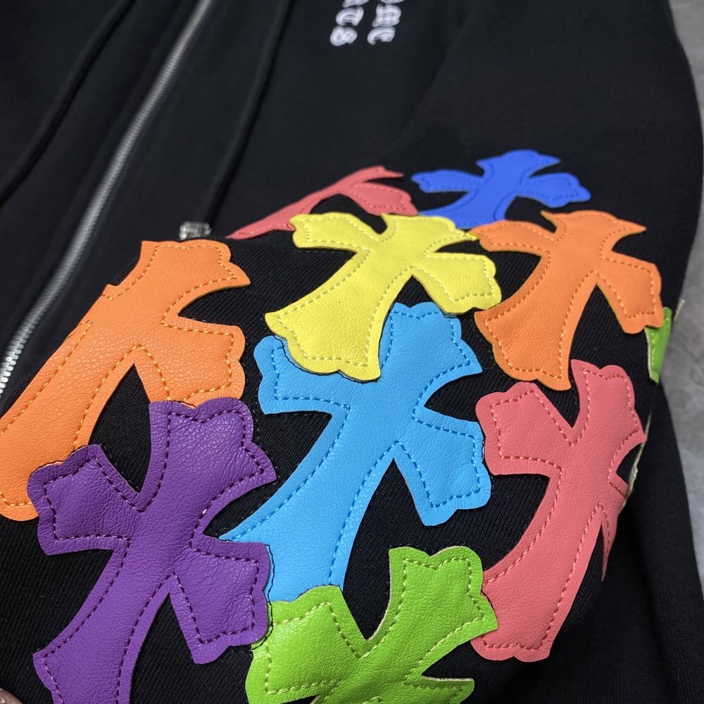 Black chrome hearts zip up  jacket with colorful crosses