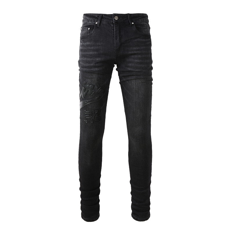 Amiri jeans 22 black with leather patch
