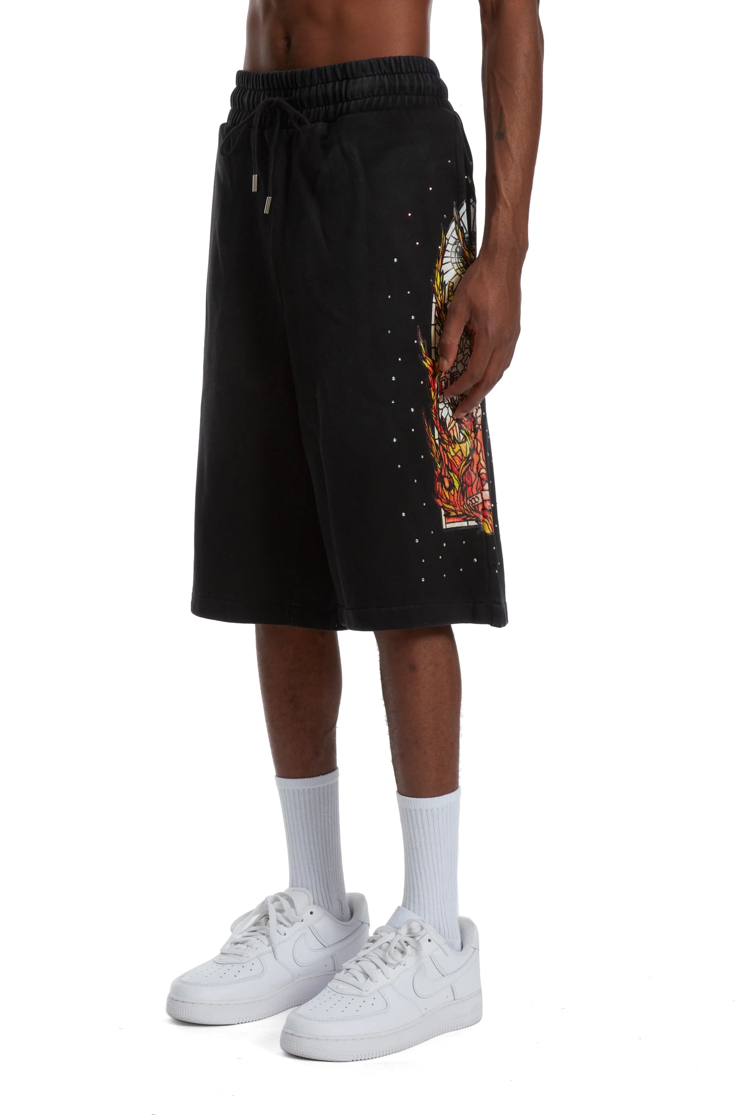 WHO DECIDES WAR black flame glass shorts