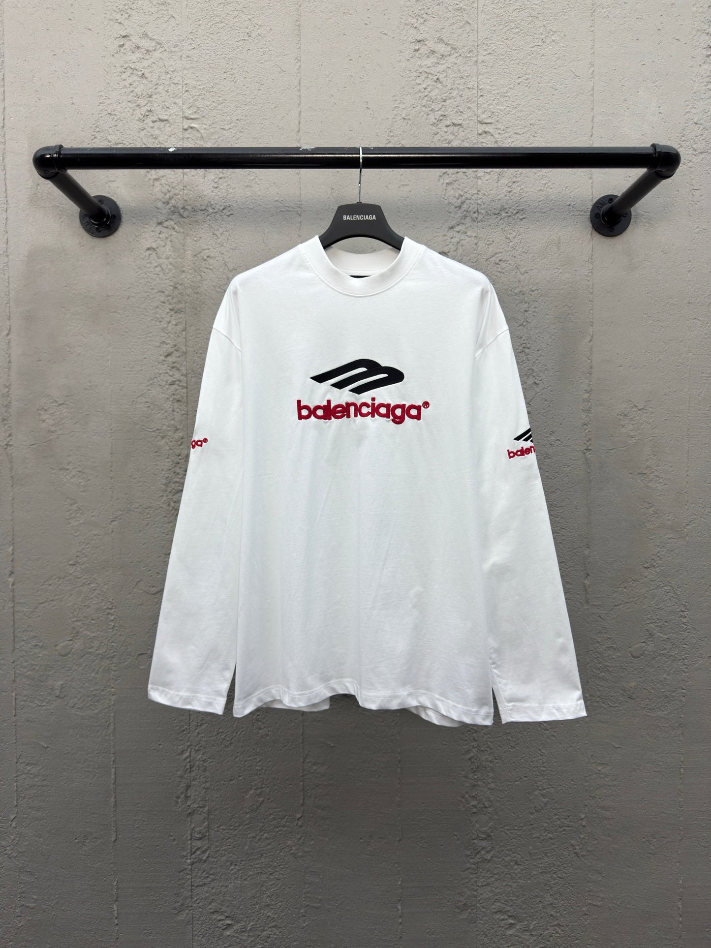 Balenciaga Letter Embroidery Long Sleeve T-Shirt White