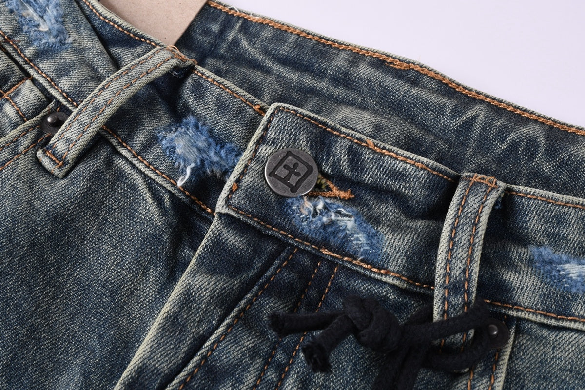 KSUBI denim dark blue ish brown  distressed skinny jeans