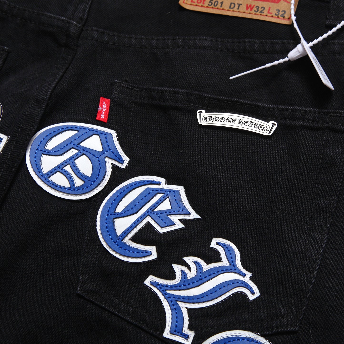 Chrome hearts WHITE BLUE CROSS PATCH CARPENTER PANTS